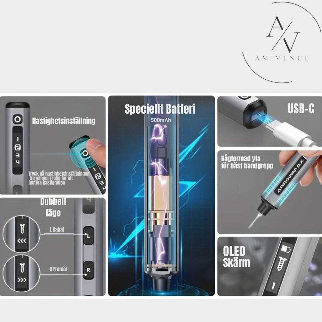 Elektrisk skruvmejsel specifikation, usb laddning, användarmanual, oled skärm